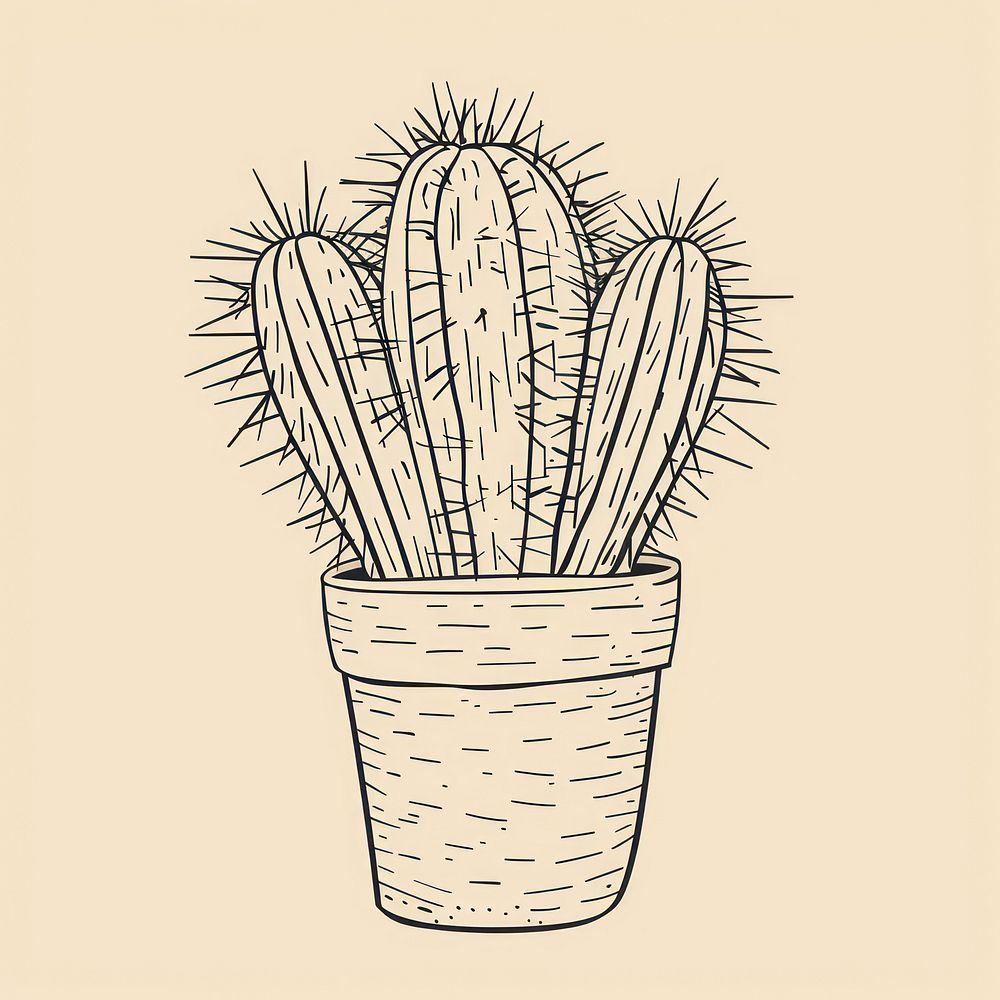 Hand drawn of cactus drawing sketch cartoon.