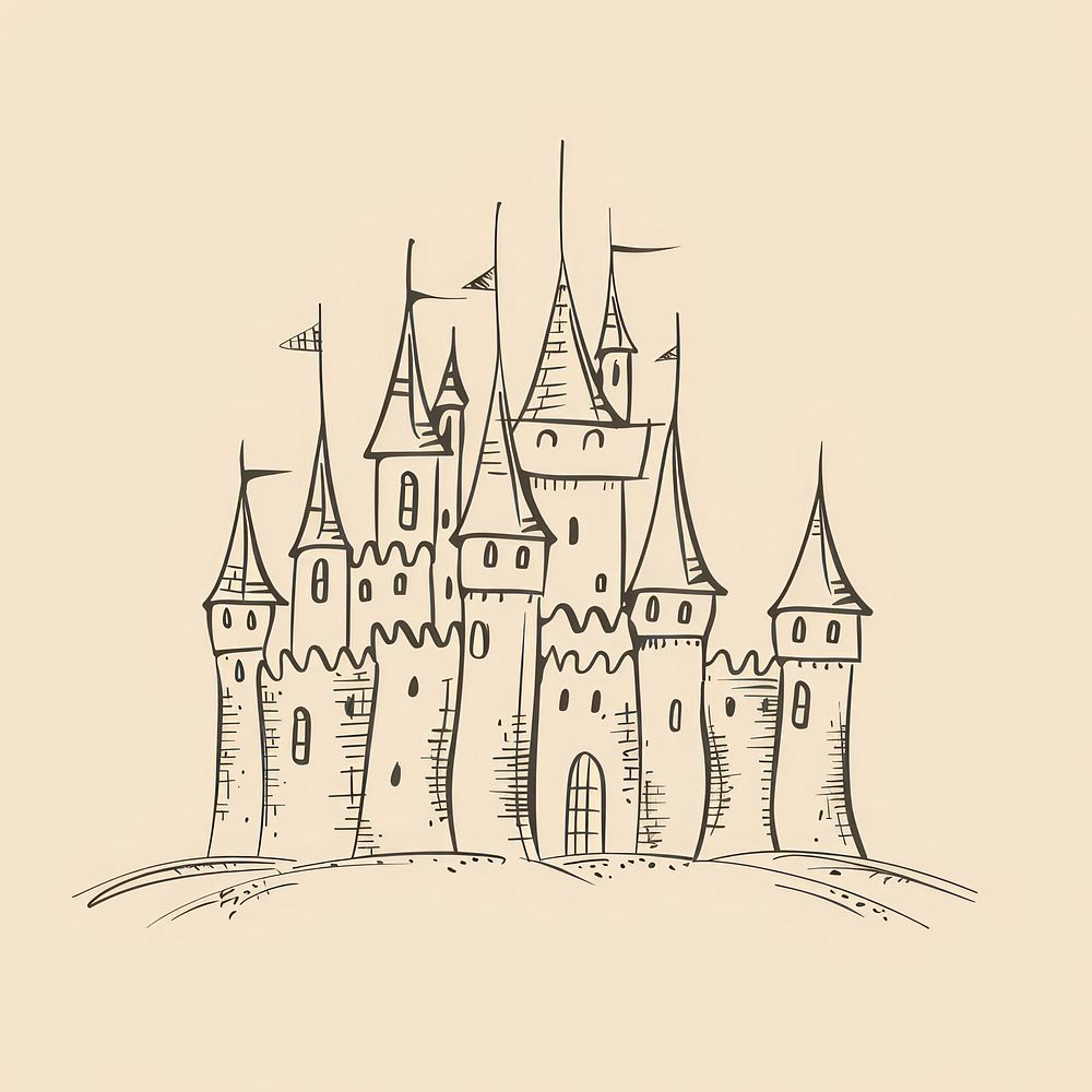 Hand drawn of castle drawing sketch doodle.