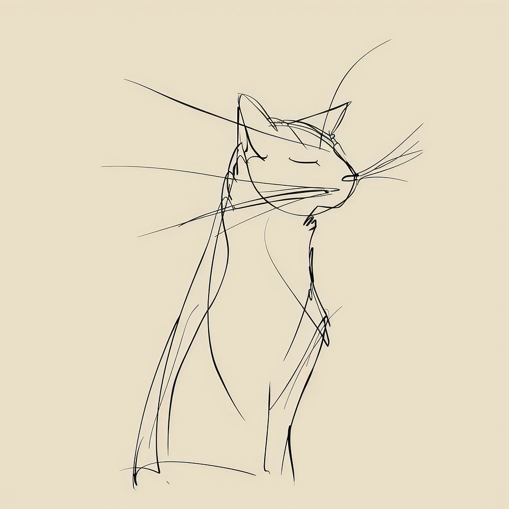 Hand drawn of cat drawing sketch art.