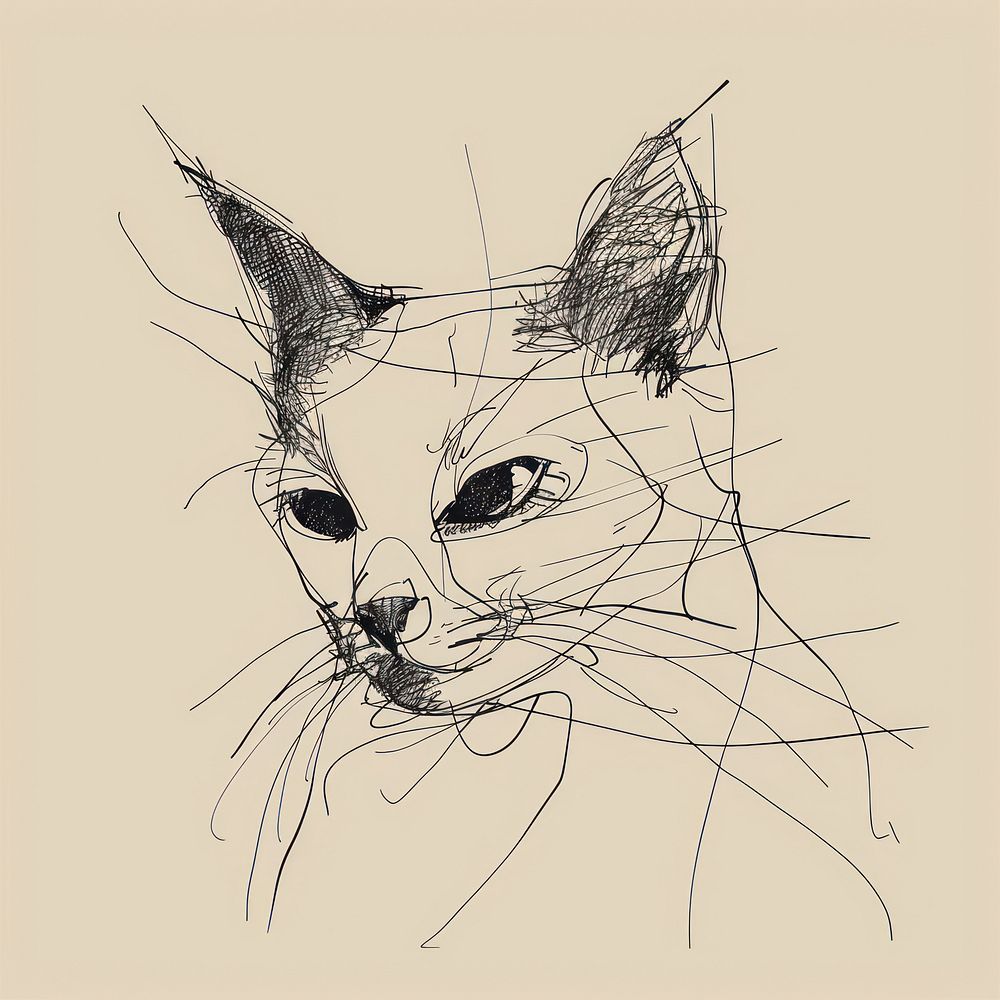 Hand drawn of cat drawing sketch art.