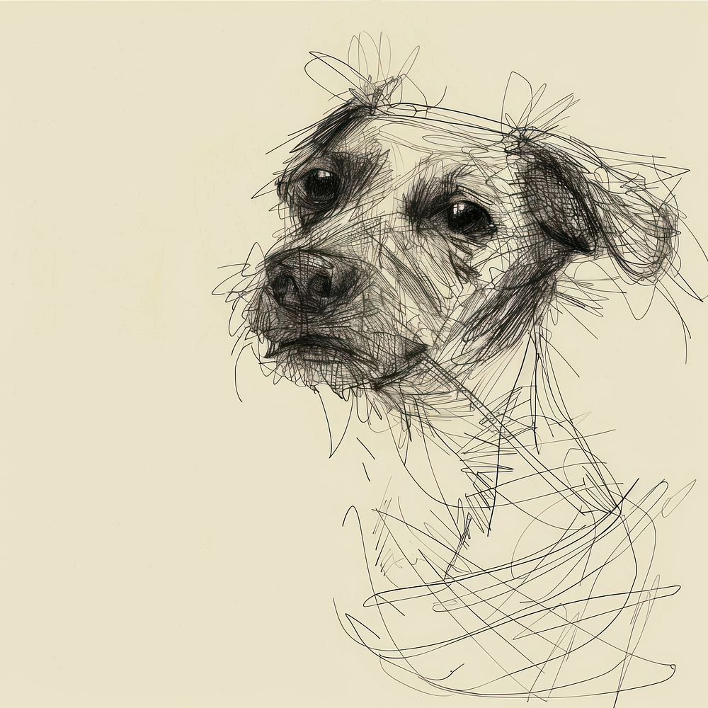 Hand drawn of dog drawing sketch art.