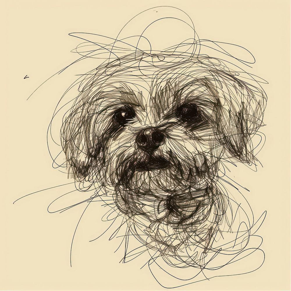 Hand drawn of dog drawing sketch art.