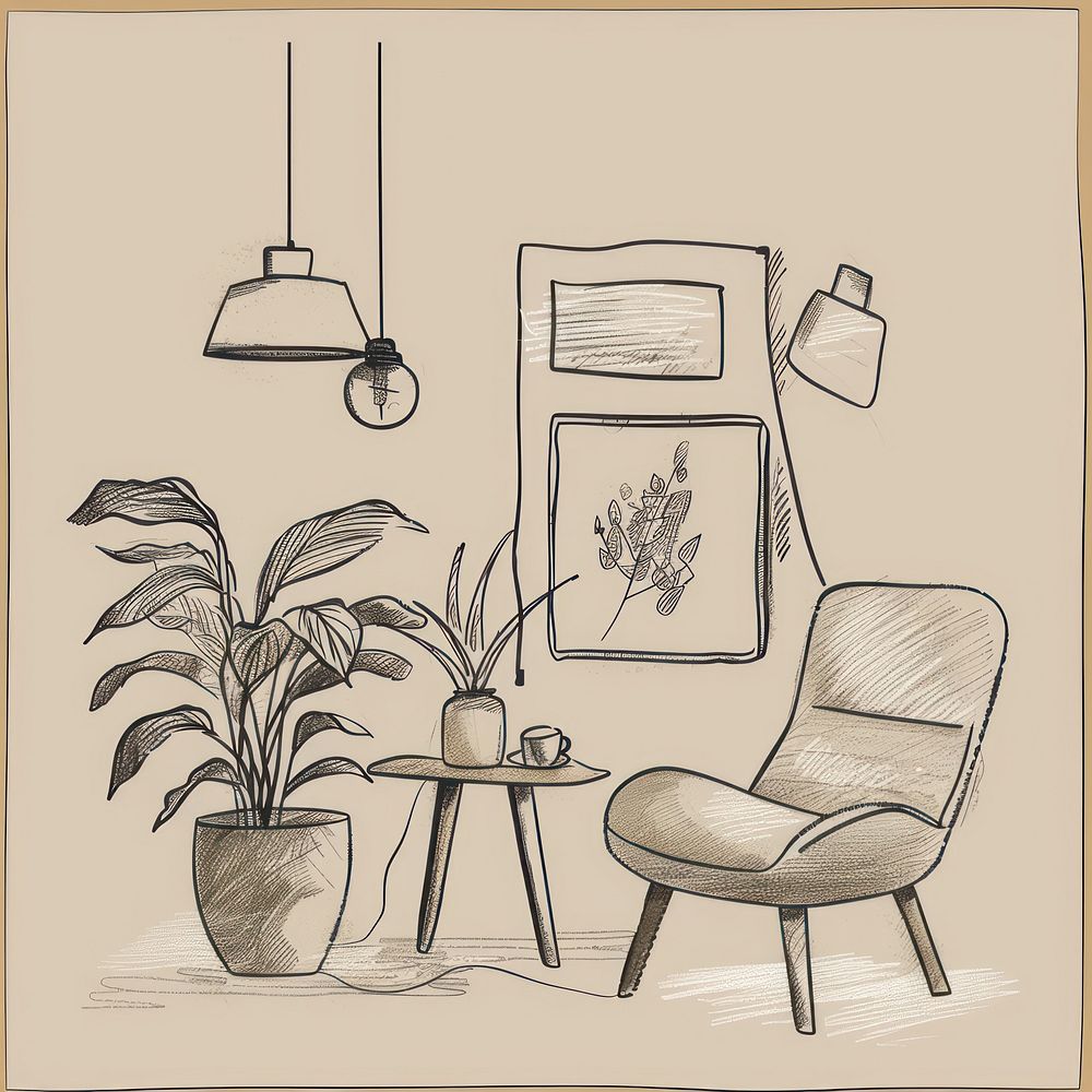 Hand drawn of interior drawing sketch furniture.