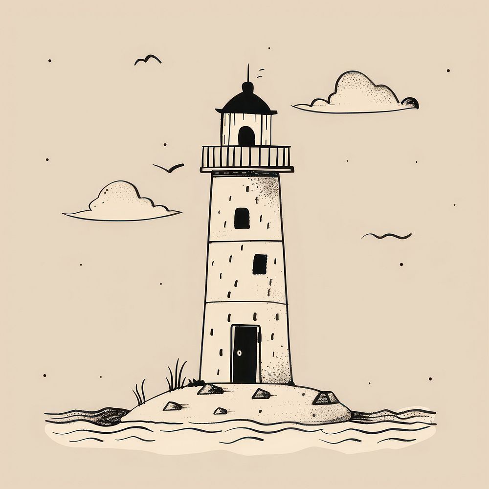 Hand drawn of lighthouse architecture building outdoors.