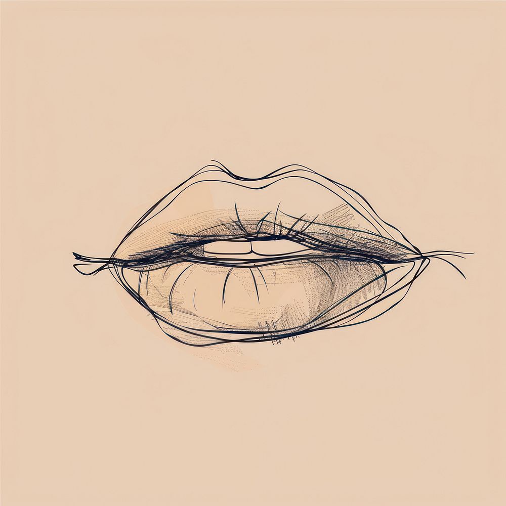 Hand drawn of mouth drawing sketch art.
