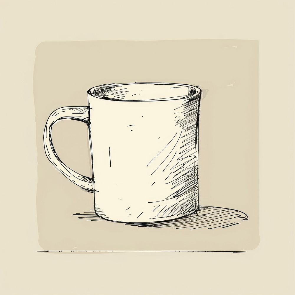 Hand drawn of mug drawing sketch cartoon.