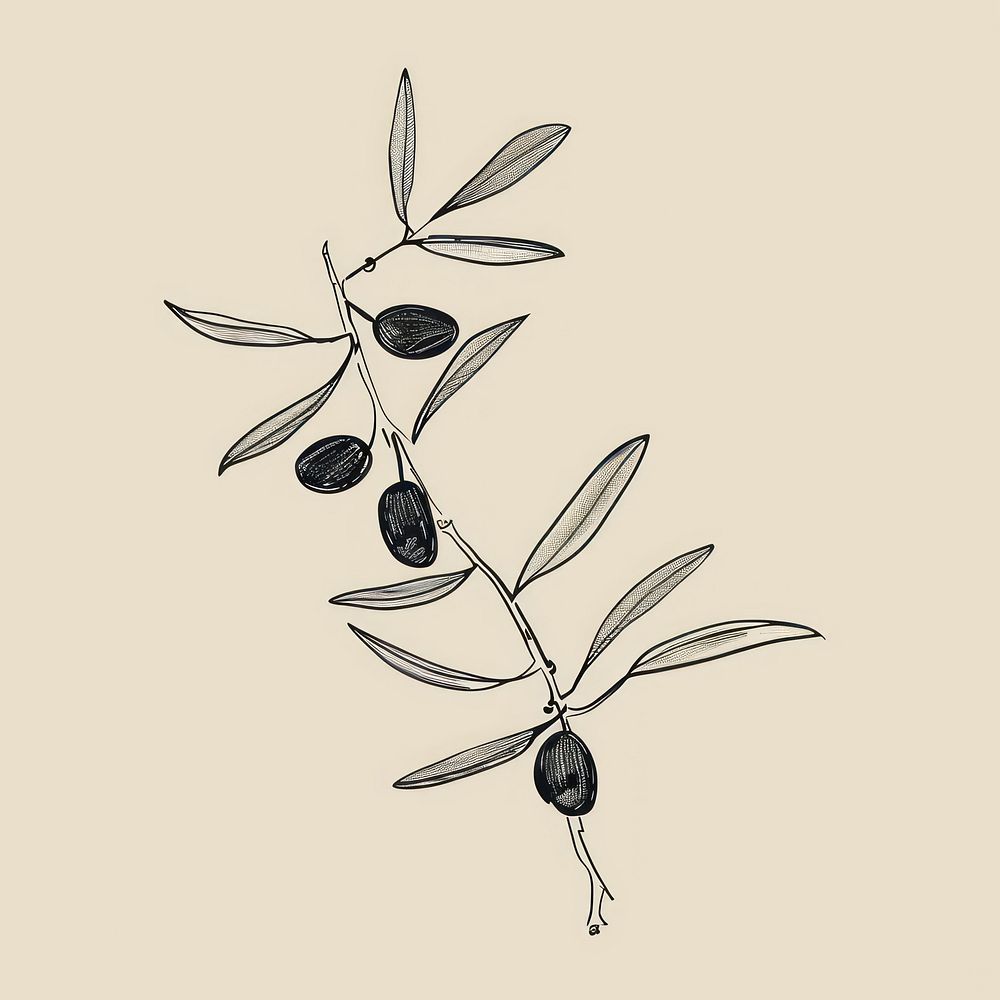 Hand drawn of olive drawing sketch plant.