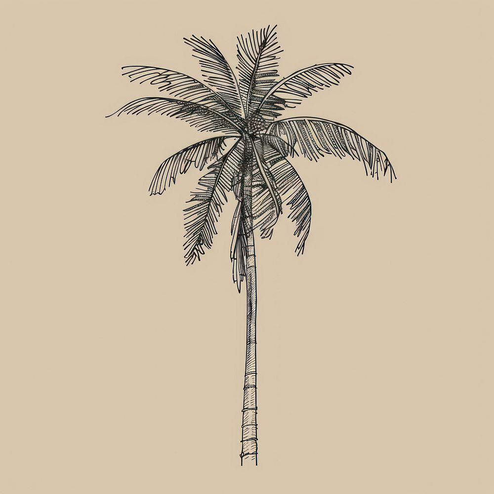 Hand drawn of palm tree drawing sketch plant.