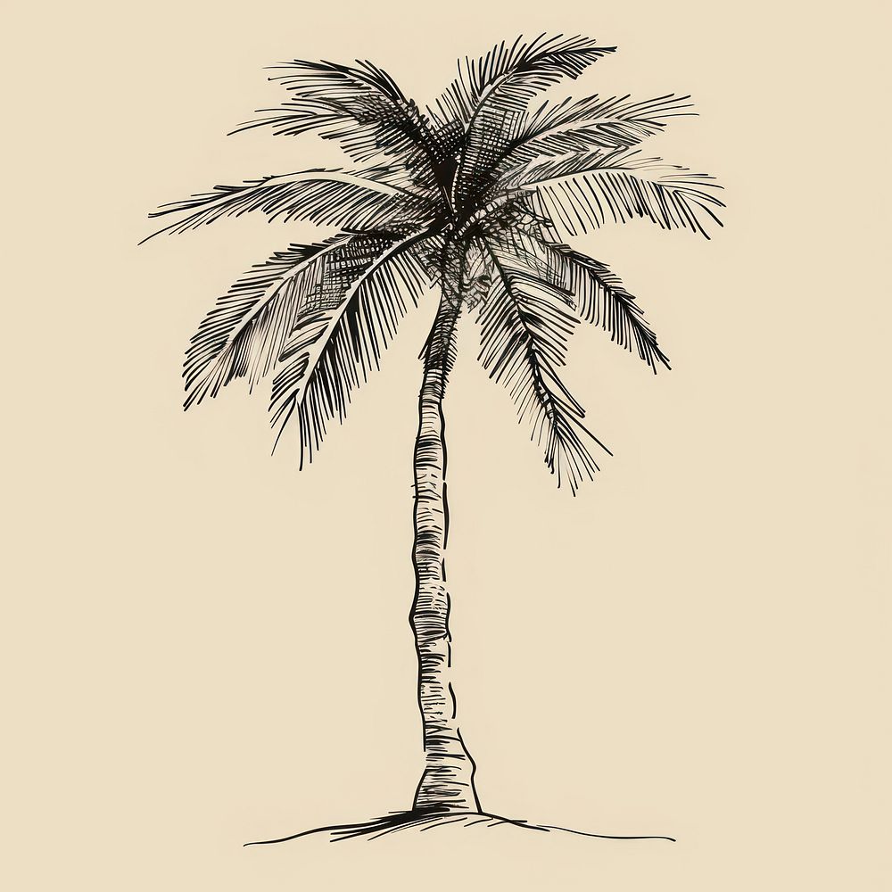 Hand drawn of palm tree drawing sketch monochrome.
