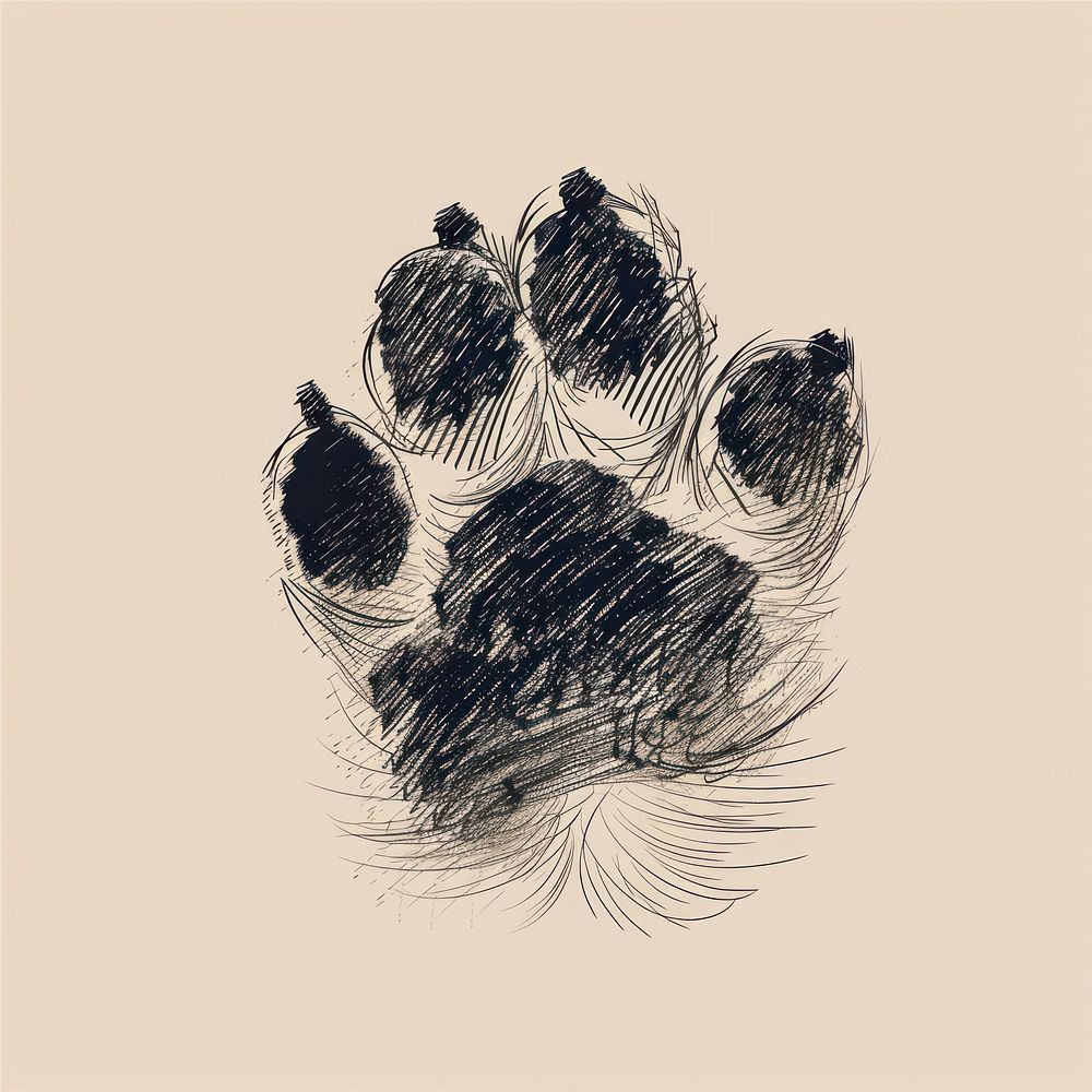 Hand drawn of paw drawing sketch paper.