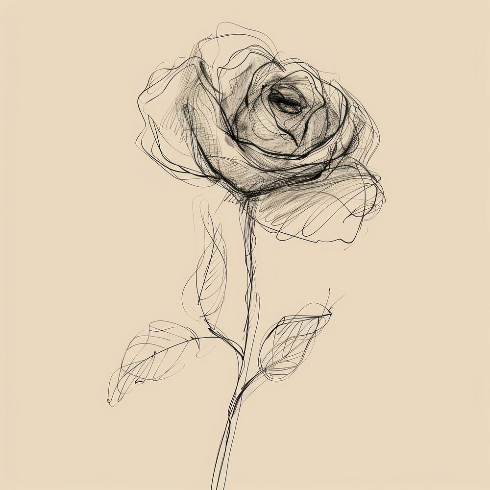 Hand drawn of rose drawing sketch art.
