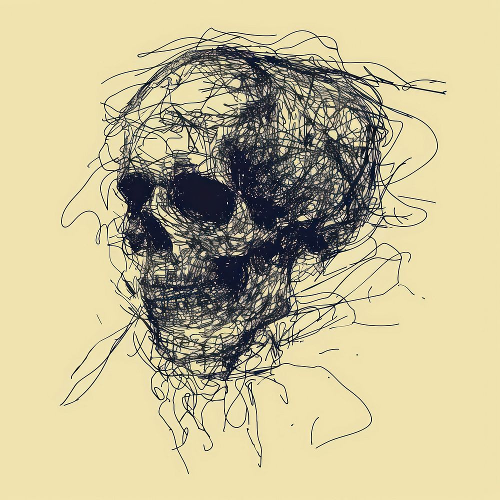 Hand drawn of skull drawing sketch art.