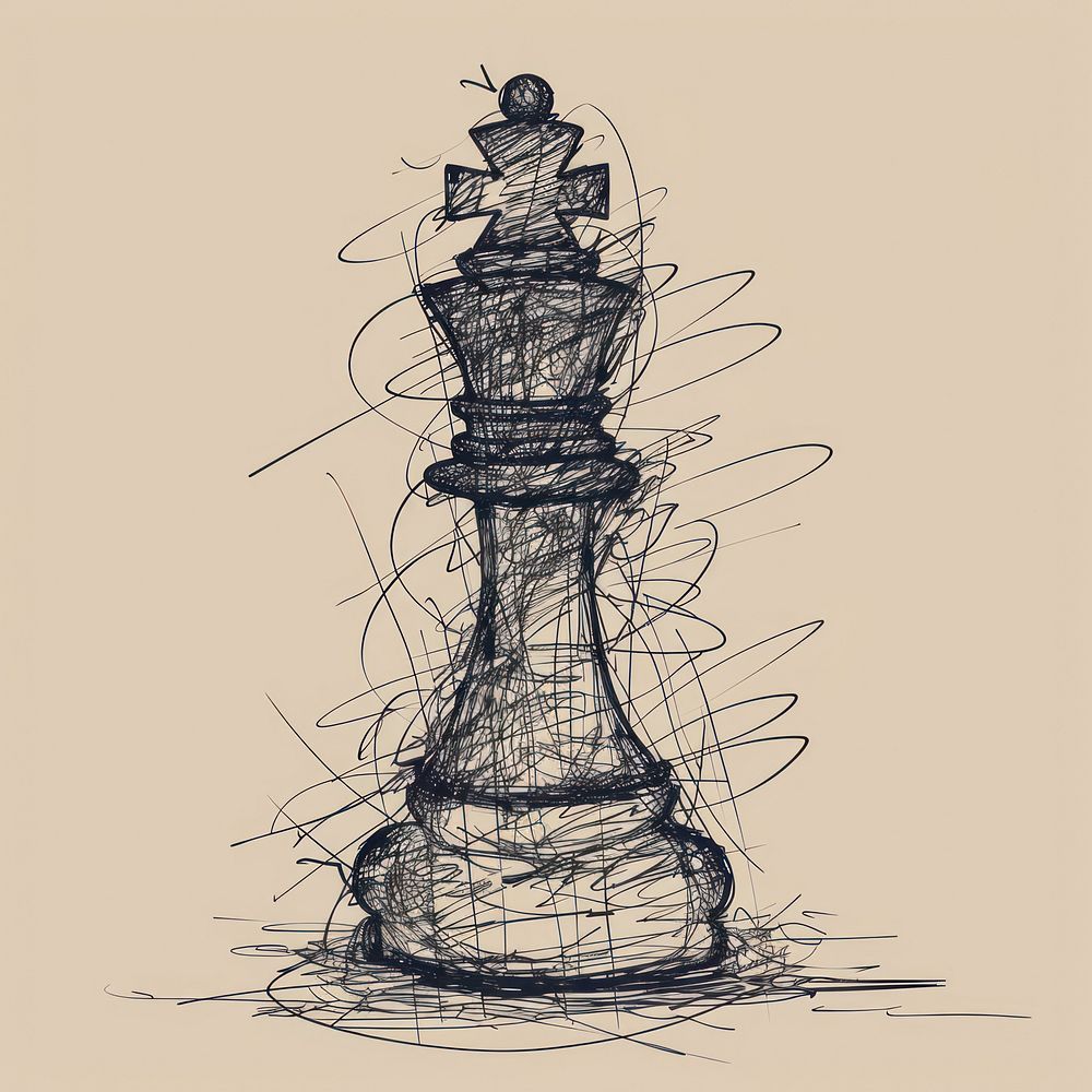 Hand drawn of single chess drawing sketch art.