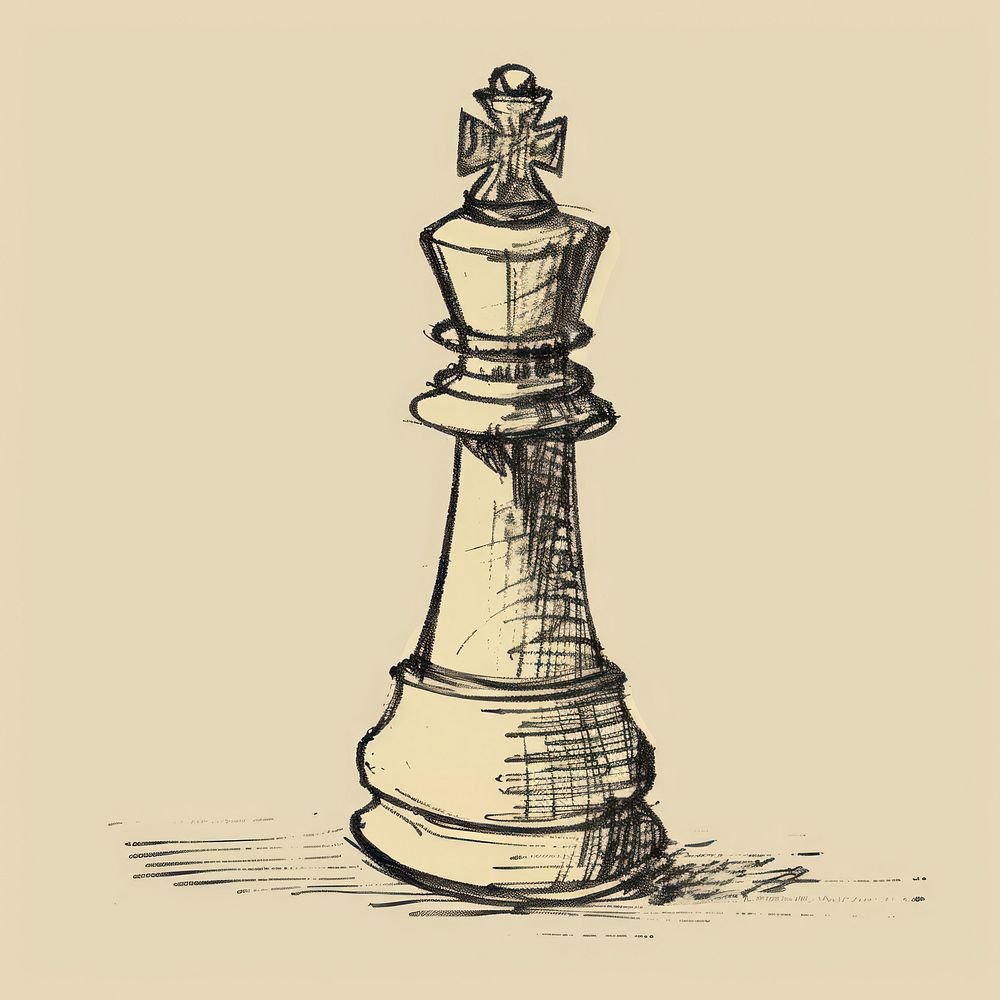 Hand drawn of single chess monochrome cartoon drawing.