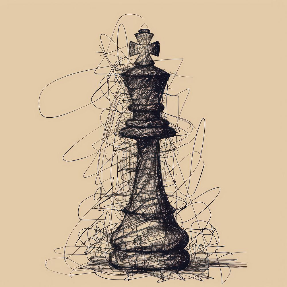 Hand drawn of single chess drawing sketch art.