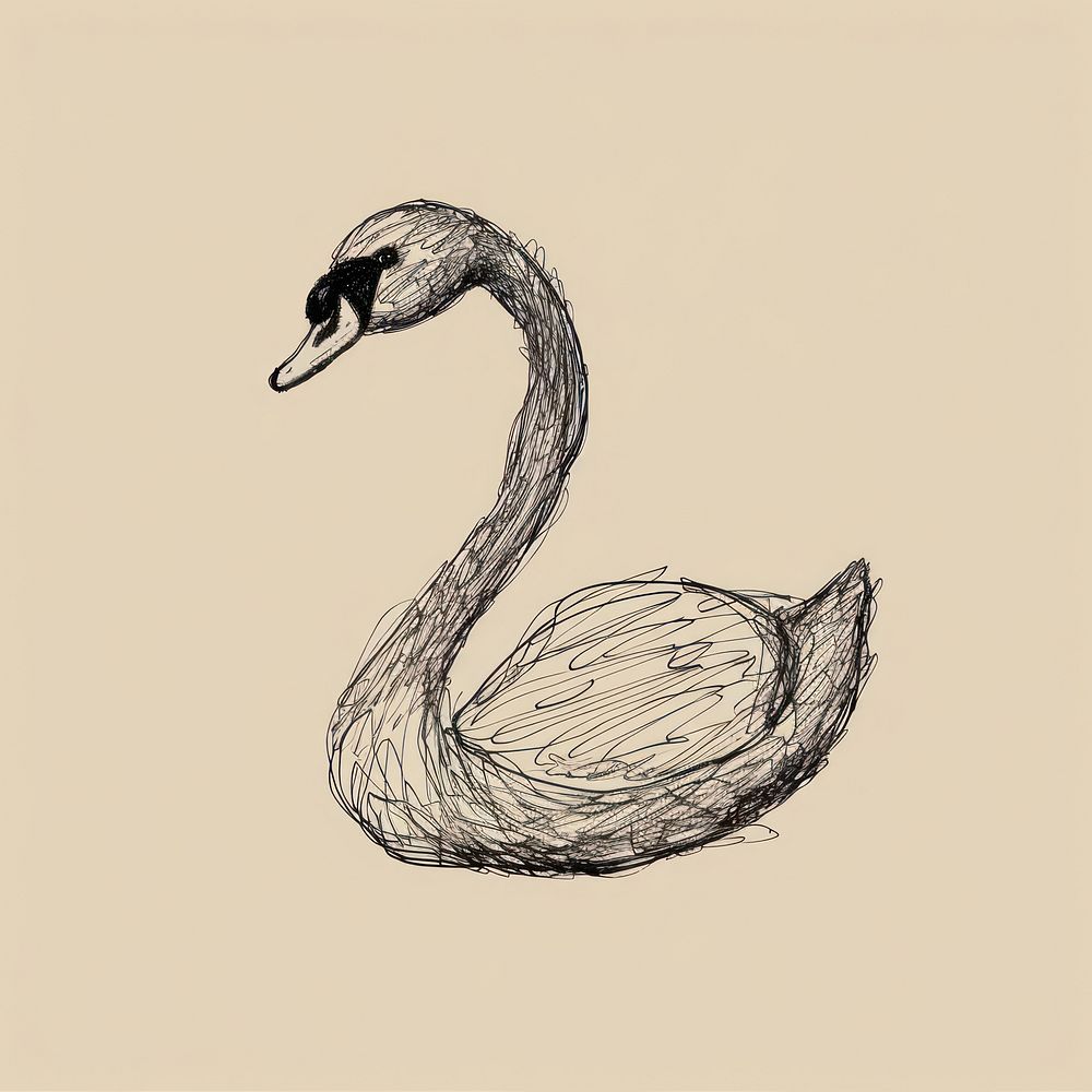 Hand drawn of swan drawing sketch cartoon.