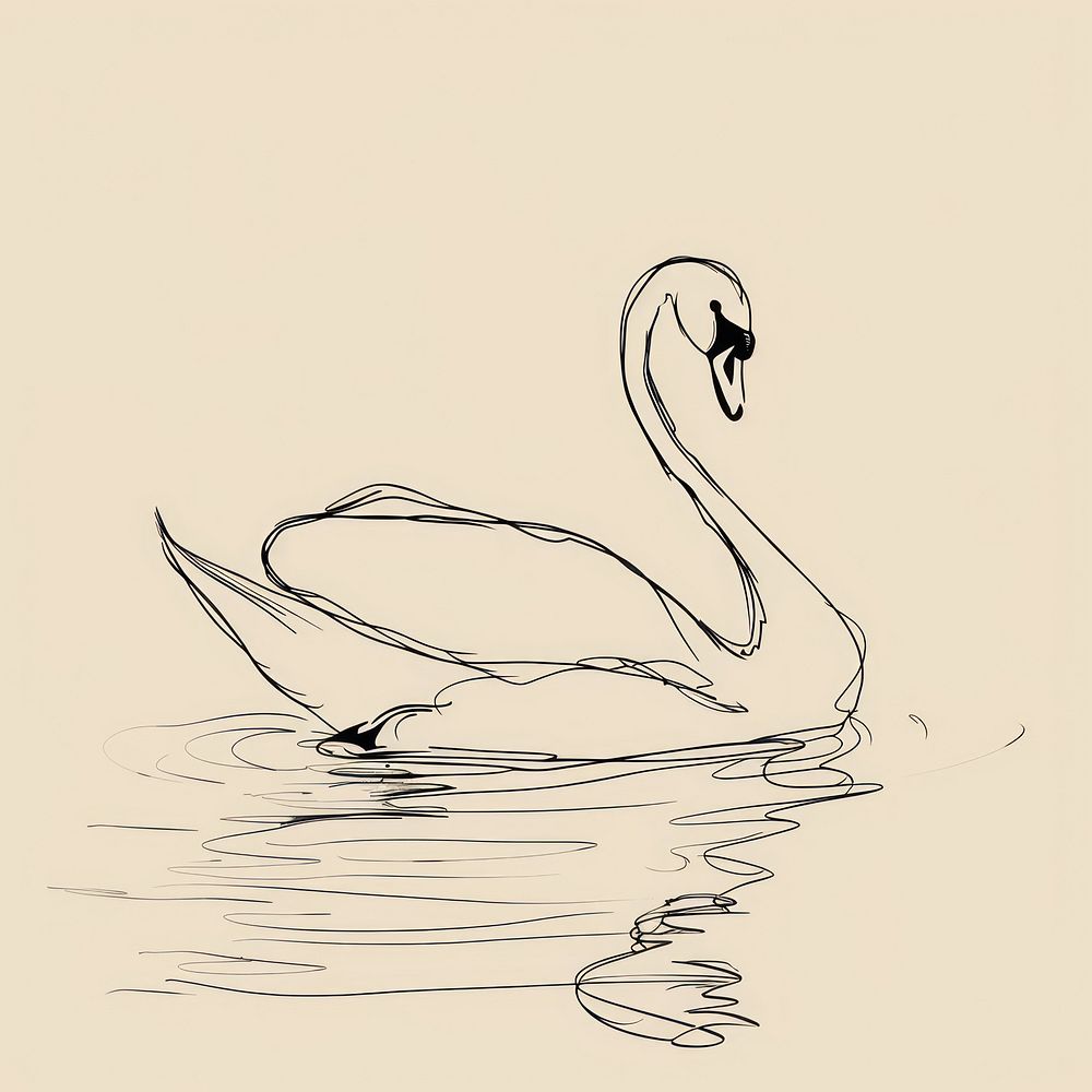 Hand drawn of swan monochrome outdoors drawing.