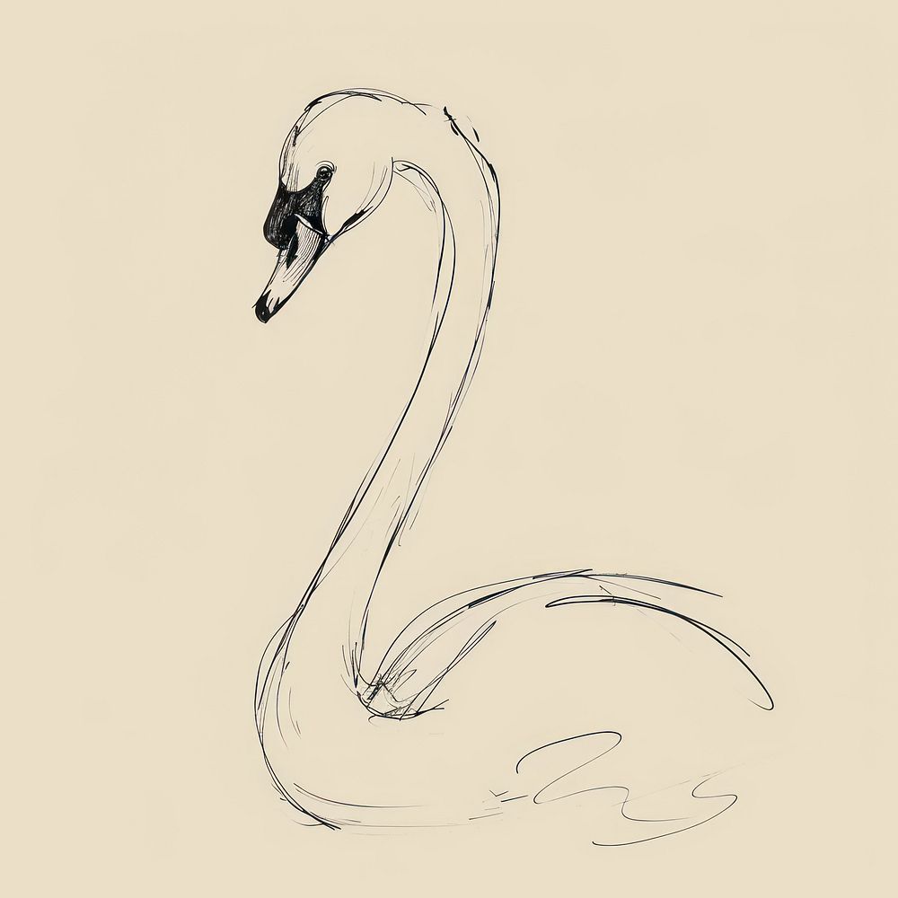 Hand drawn of swan drawing sketch monochrome.