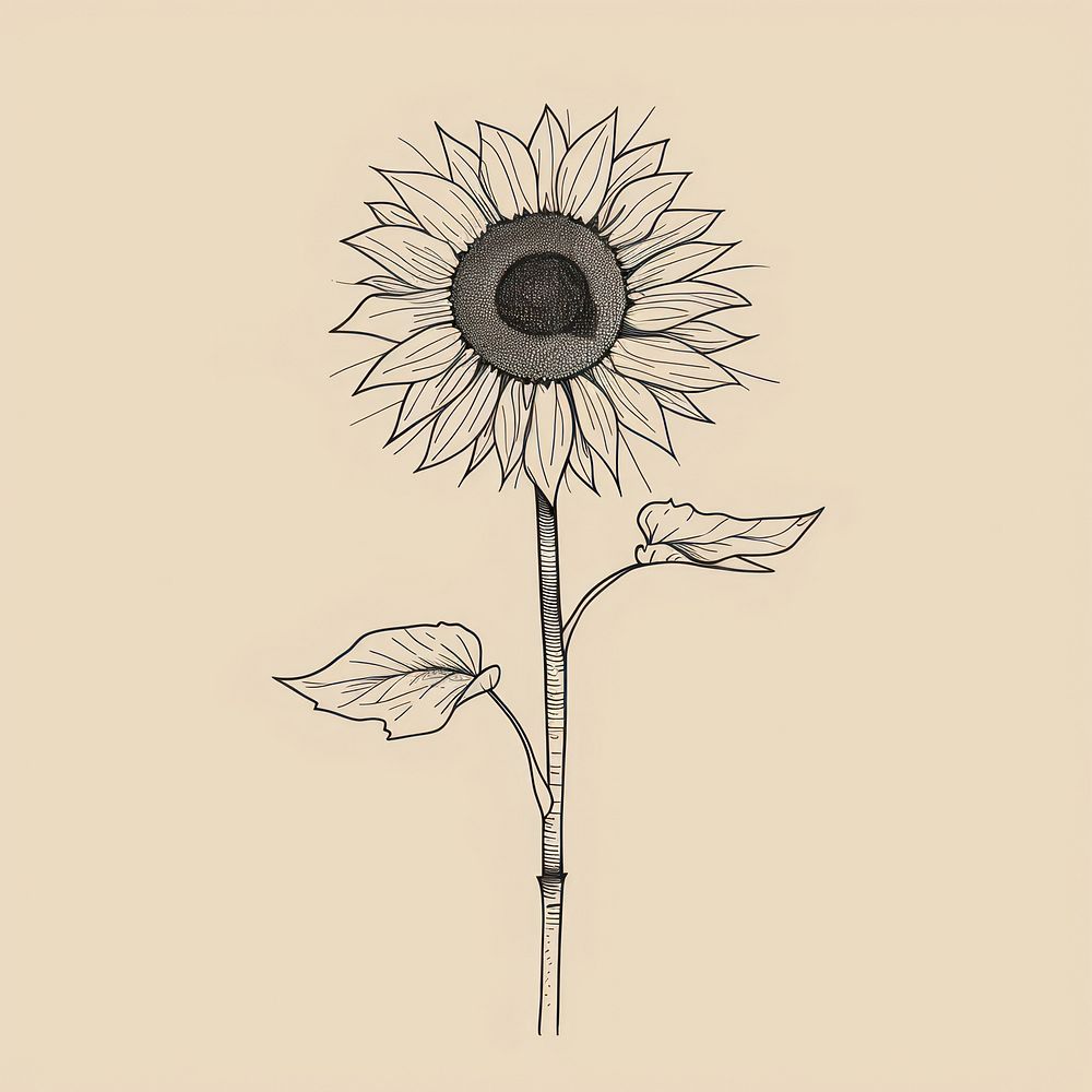 Hand drawn of sunflower drawing sketch monochrome.
