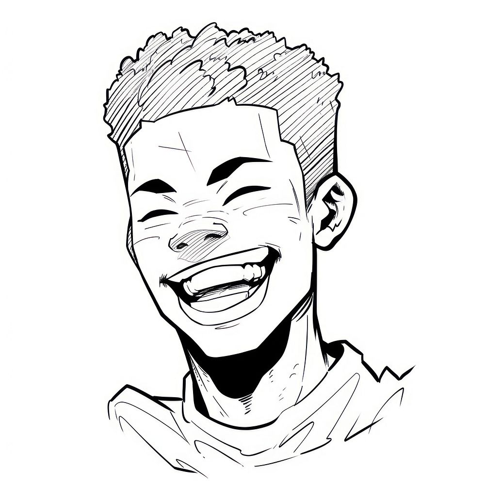 Outline sketching illustration of a big smile african boy drawing cartoon illustrated.