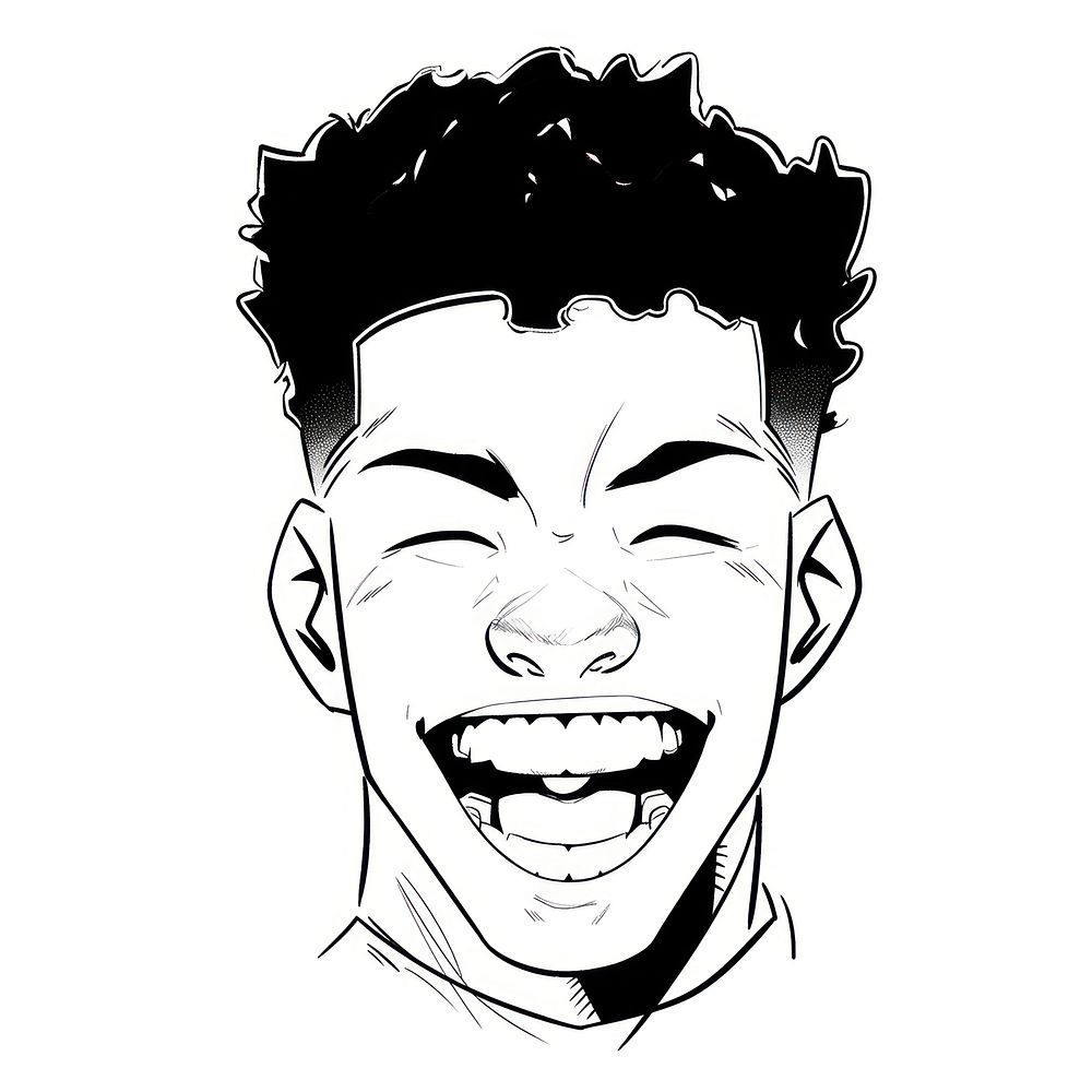Outline sketching illustration of a big smile african boy drawing cartoon illustrated.