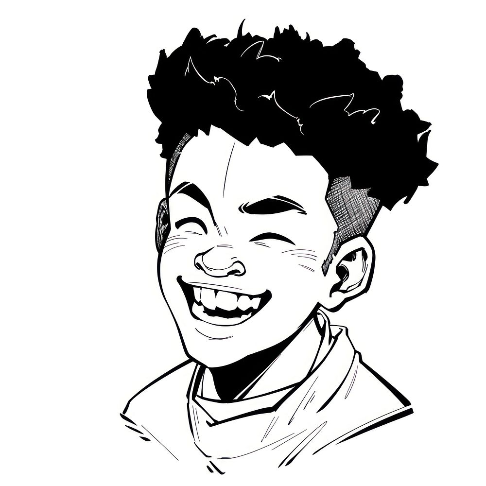 Outline sketching illustration of a big smile african boy drawing cartoon illustrated.