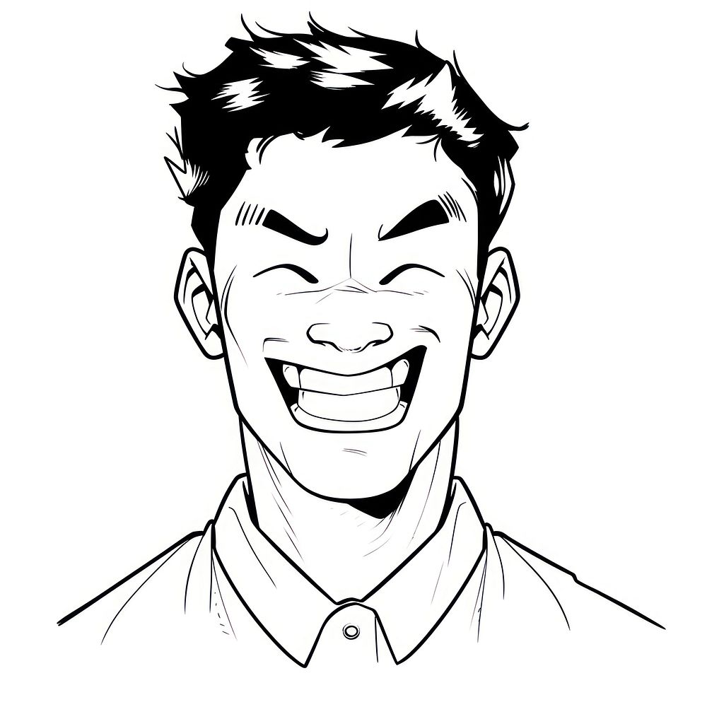 Outline sketching illustration of a big smile businessman drawing cartoon adult.
