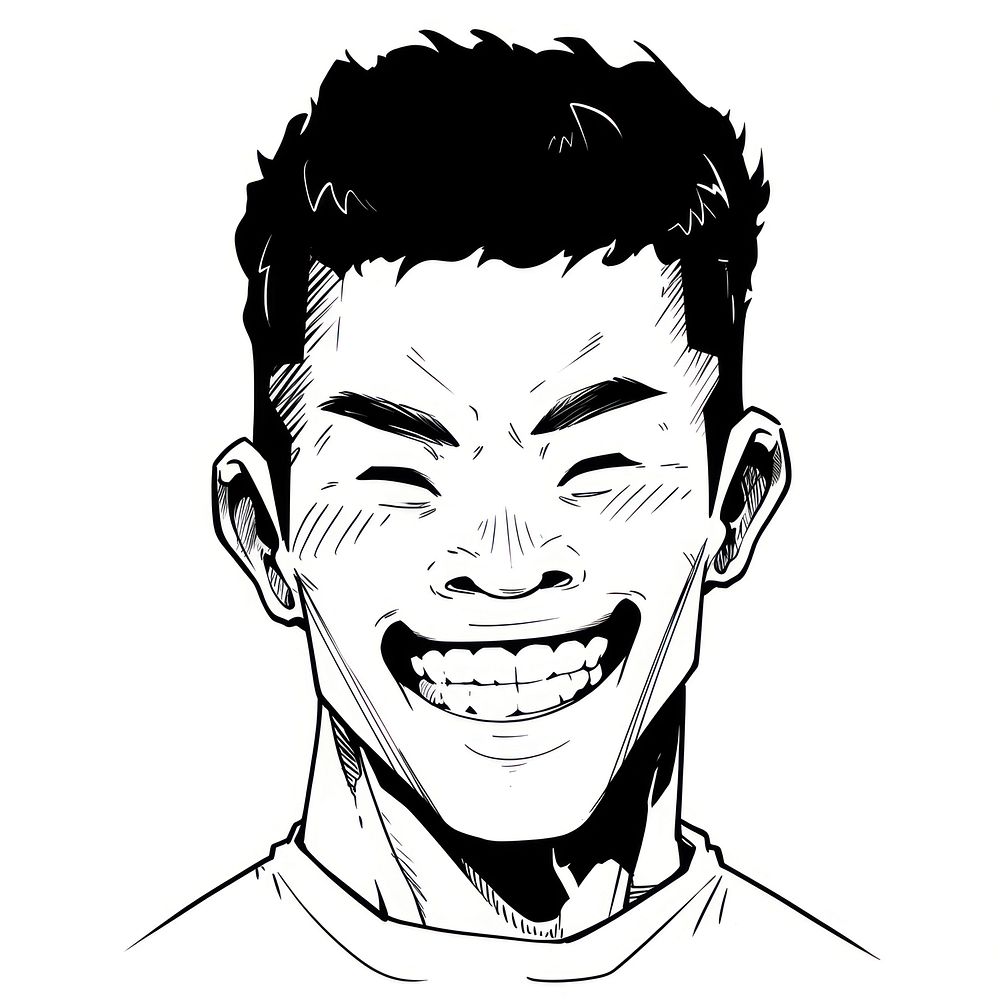 Outline sketching illustration of a big smile senior man drawing cartoon adult.