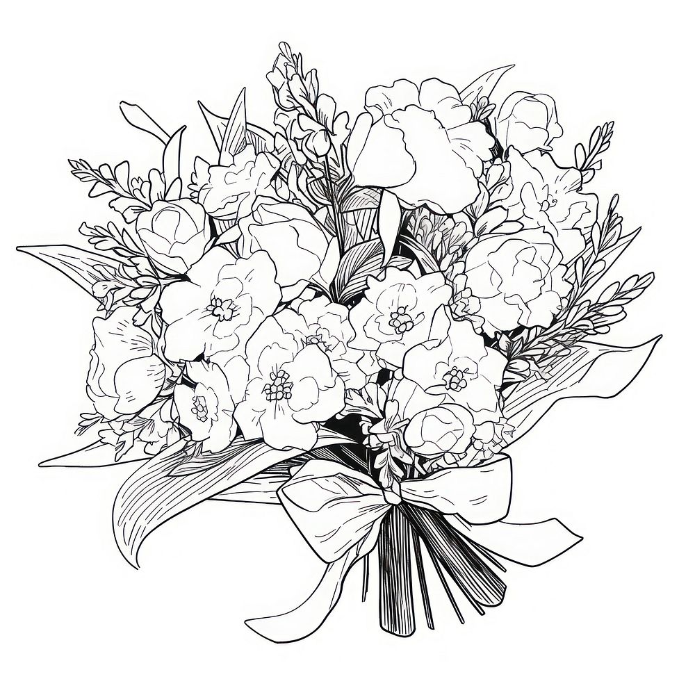 Outline sketching illustration of a flower bouquet cartoon pattern drawing.