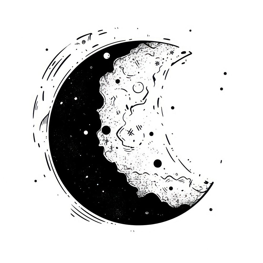 Outline sketching illustration of a moon astronomy cartoon night.