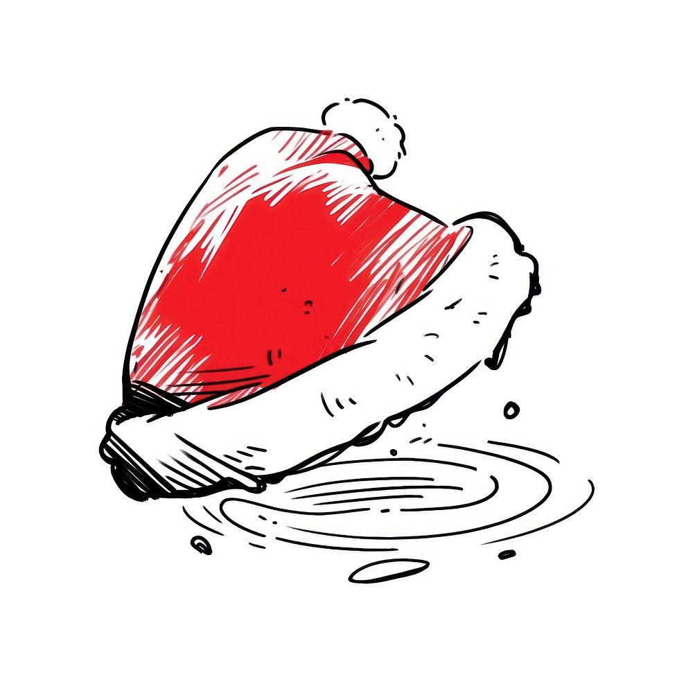 Outline sketching illustration of a santa hat cartoon red splattered.