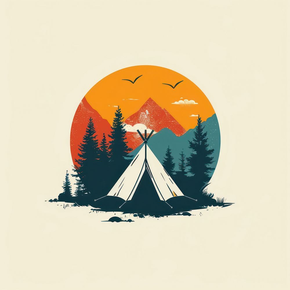 Minimalist Summer Camp logo outdoors camping tranquility.