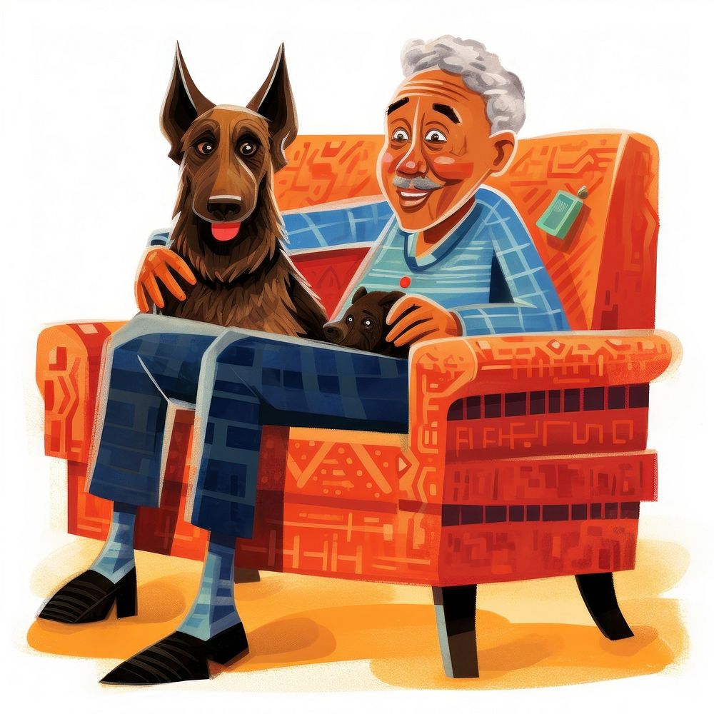 Grandpa sitting on a couch dog furniture mammal.