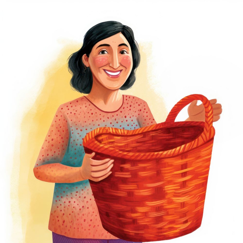 Mother holding laundry basket adult happiness enjoyment.