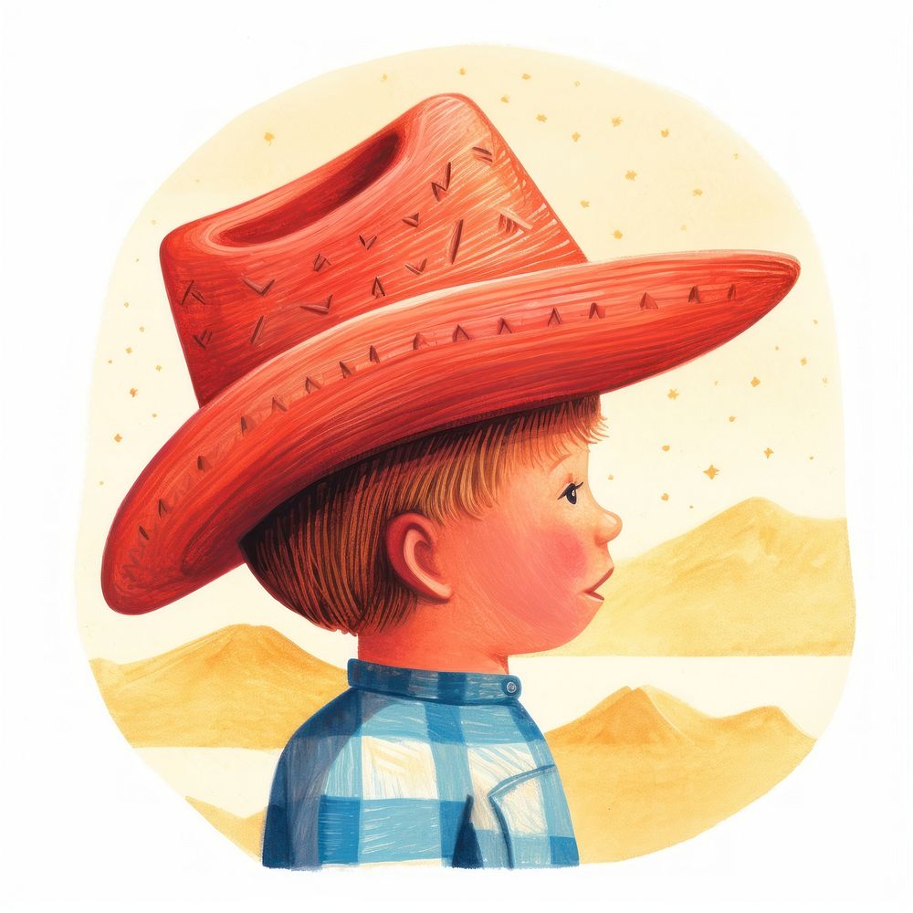 Todler wearing cowboy hat red representation headwear.