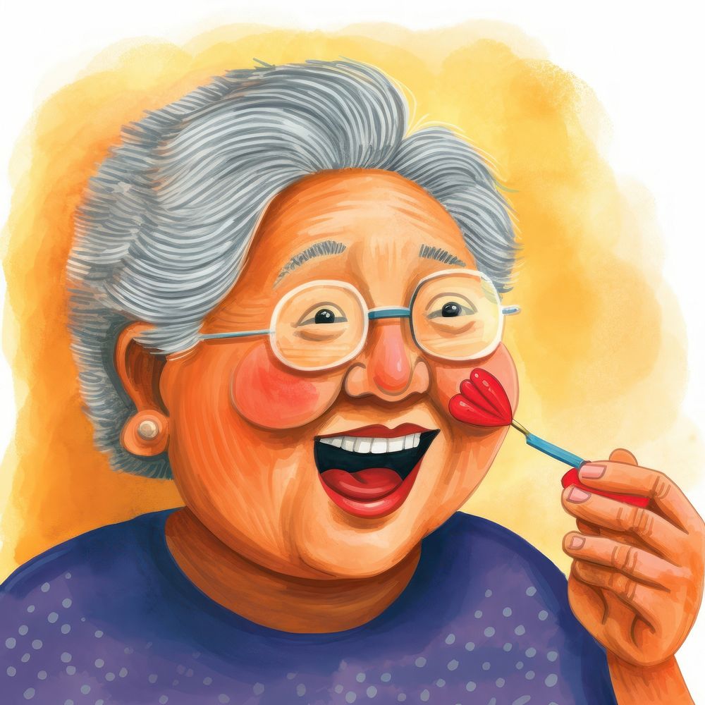 Grandma brushing teeth portrait drawing sketch.