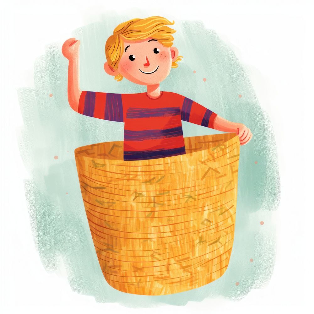 Kid holding laundry basket creativity container happiness.