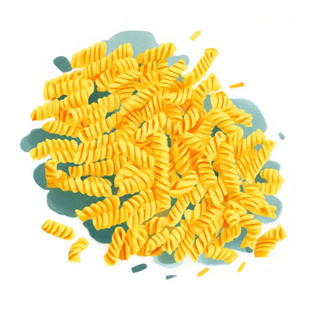 Fresh homemade fusilli pasta food white background.