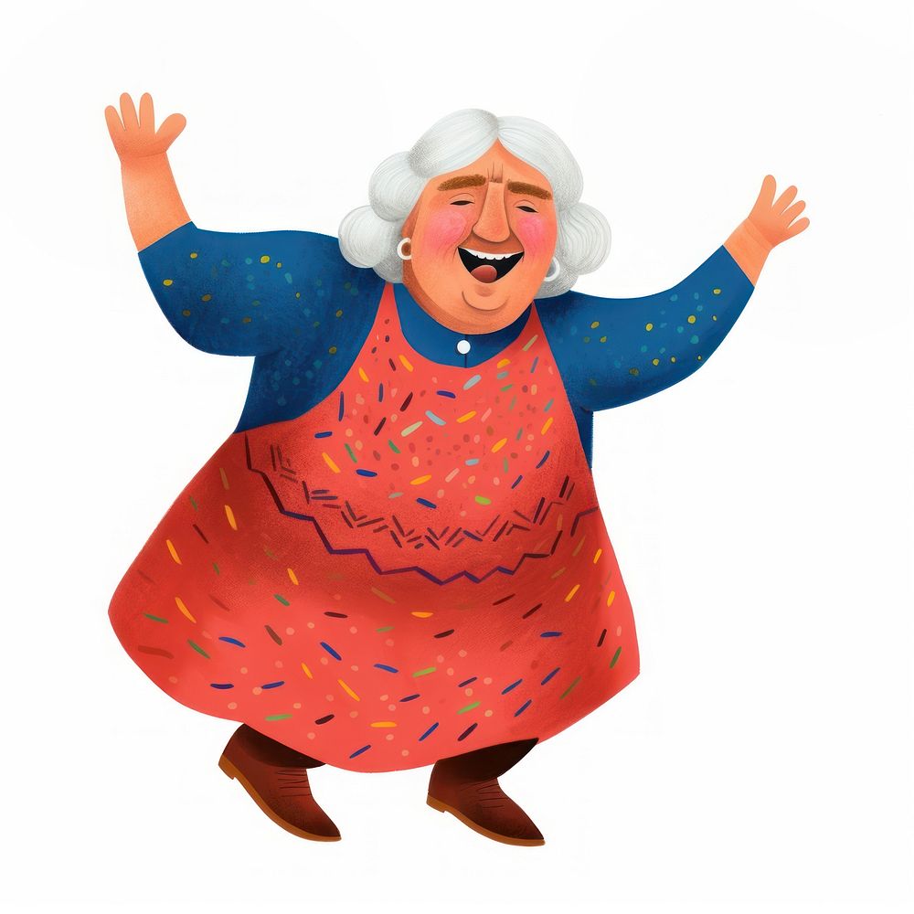 Grandma dancing cartoon white background retirement.