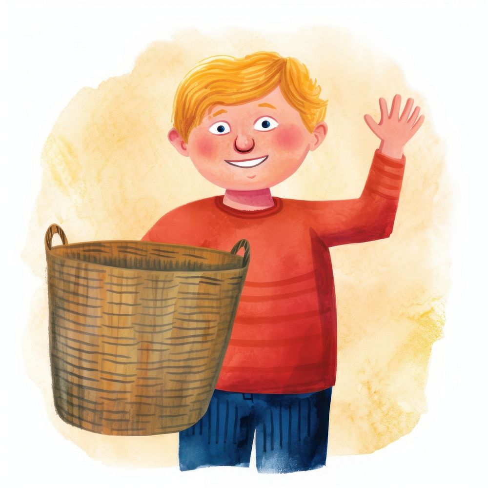 Kid holding laundry basket white background creativity happiness.
