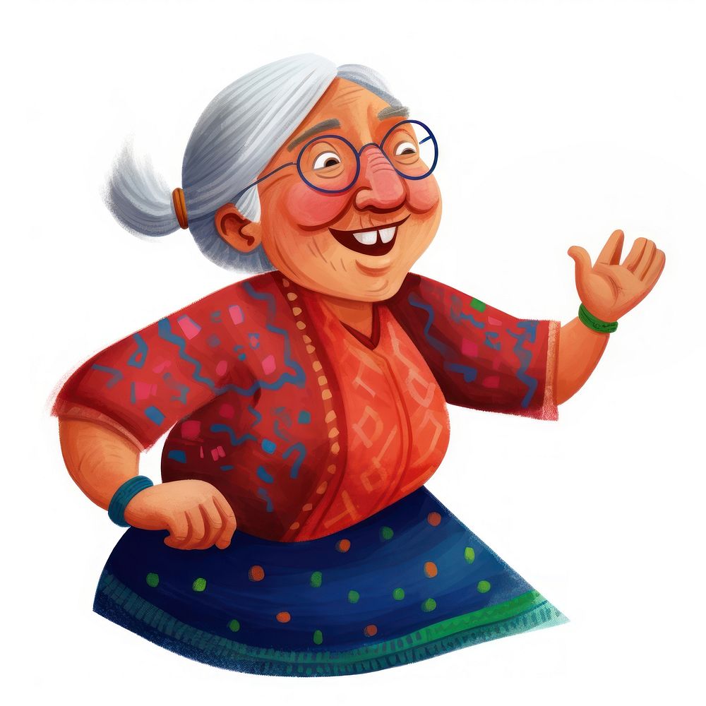 Grandma dancing white background representation retirement.