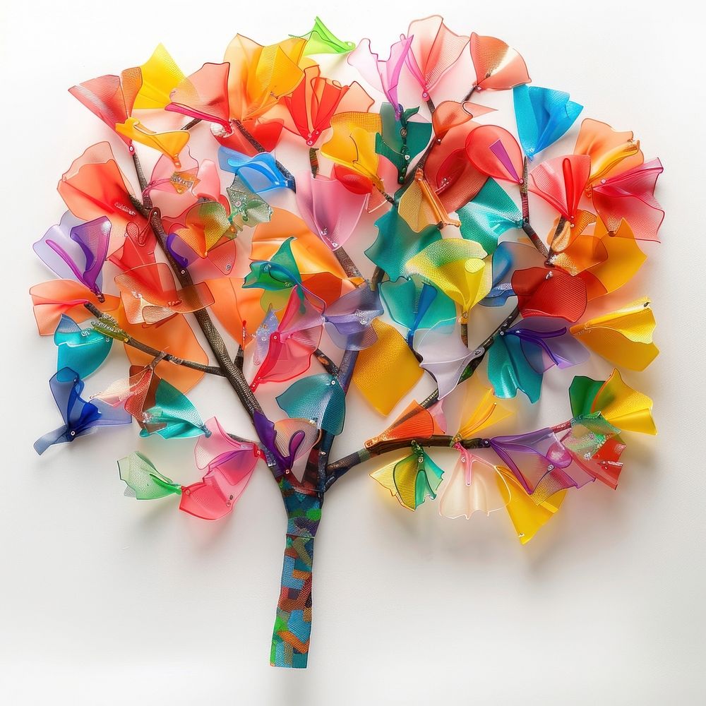 Tree made from polyethylene origami plant art.