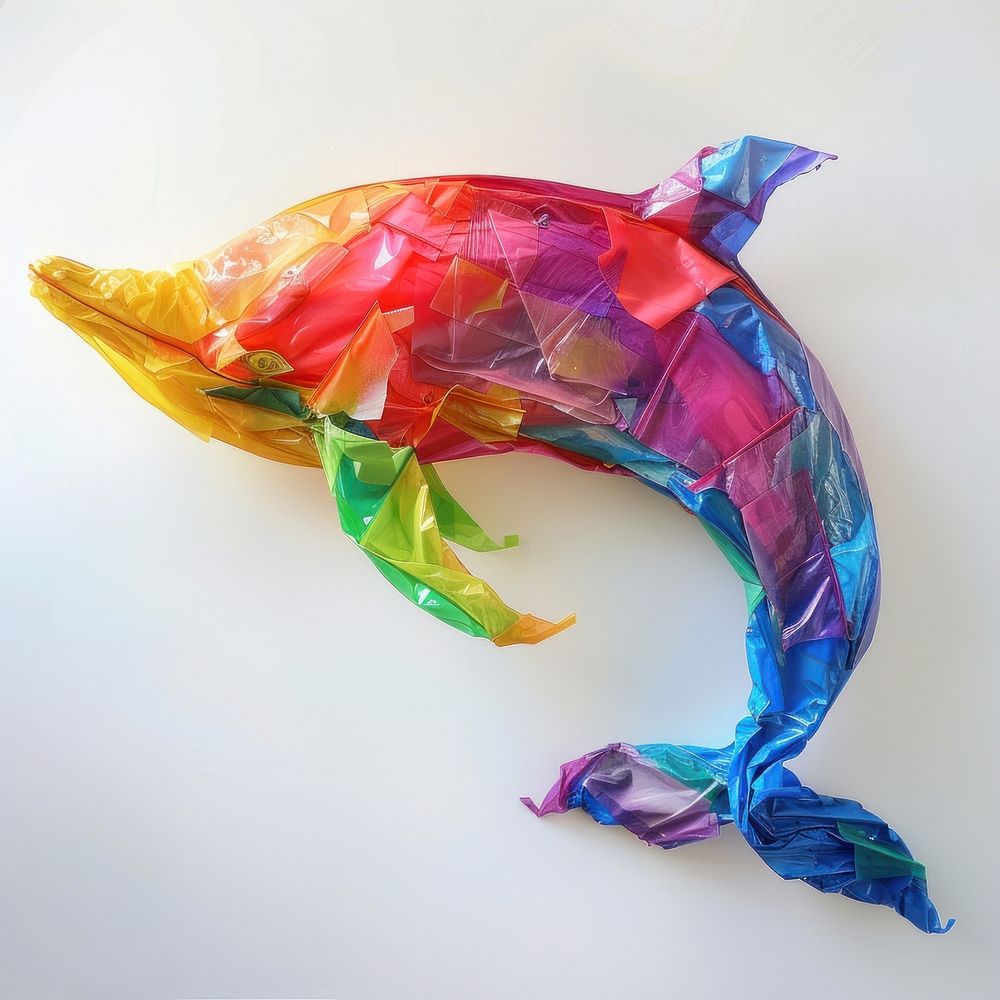 Whale made from polyethylene origami toy art.