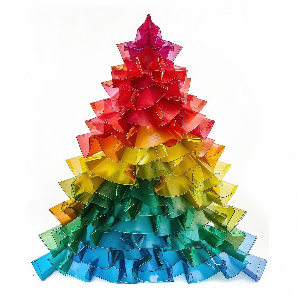 Christmas tree made from polyethylene origami art white background.