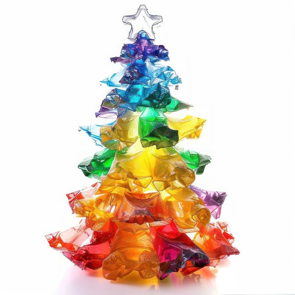 Christmas tree made from polyethylene candy white background confectionery.