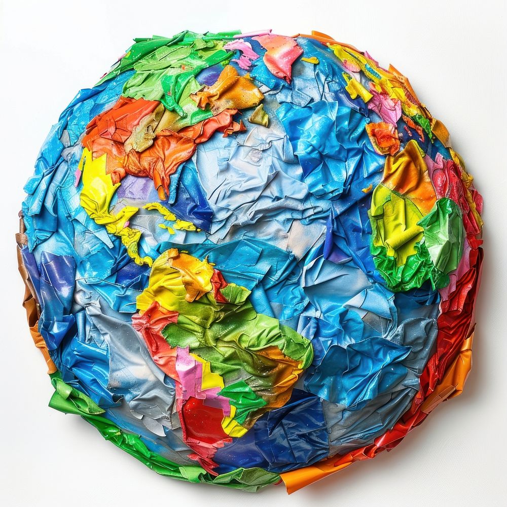 Earth made from polyethylene sphere white background creativity.