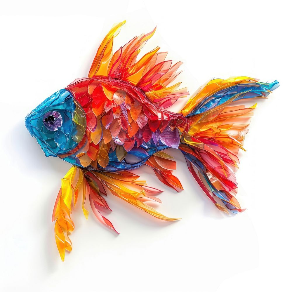 Fish made from polyethylene goldfish animal white background.