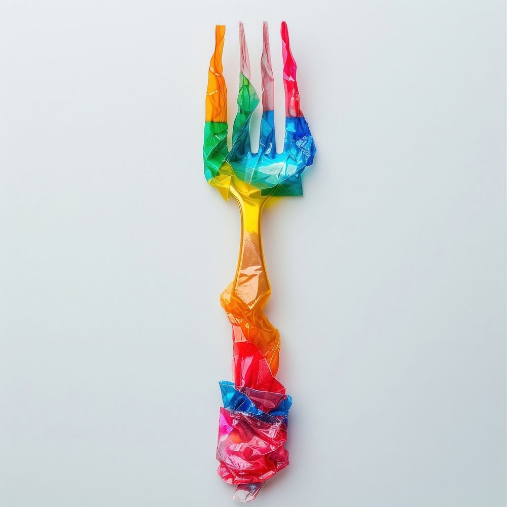 Fork made from polyethylene plastic white background celebration.