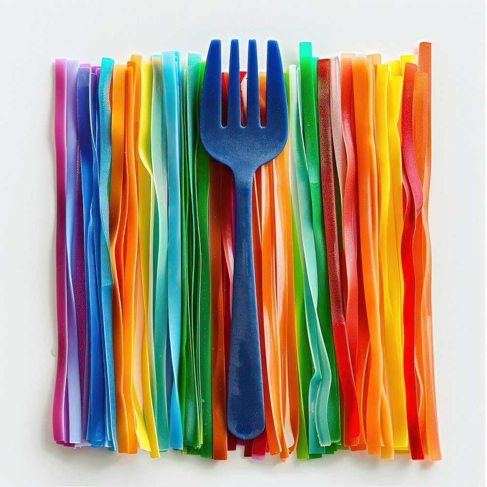 Fork made from polyethylene spoon white background arrangement.