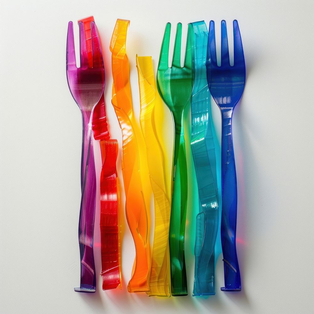 Fork made from polyethylene plastic arrangement silverware.